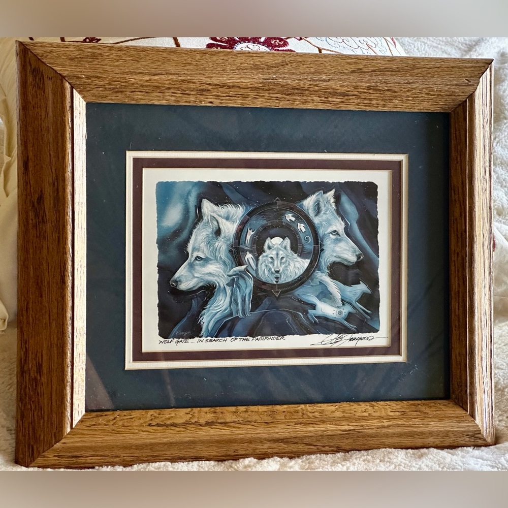 Wolf Gate Vintage signed professionally matted, framed art print by Jody Bergsma